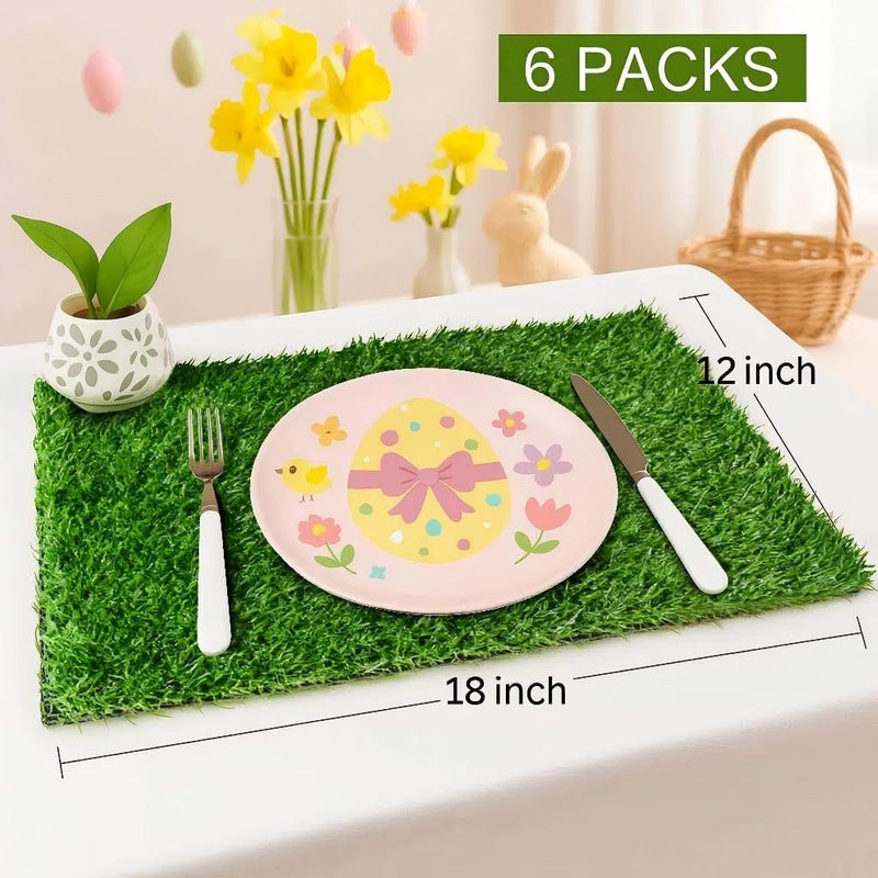 XLX TURF 6 Pack Artificial Grass Square Mats, 12"x18" Fake Grass Placemats for Easter Table Centerpiece, Realistic Synthetic Turf Patch for Football Golf Party Decor, Pet Dog Potty Grass, DIY Crafts - Image 2